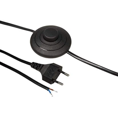 Abbildung von MC Power Euro Netzkabel Anschlusskabel Fußschalter und blanken Enden, 2m ideal für Lampen Leuchten (schwarz)