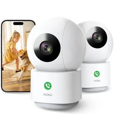Abbildung von aosu 2K Überwachungskamera Innen WALN Kamera babyfone Handy Indoorcam, babyphone Bewegungsmelder Nachtsicht，360 Schwenkbare WiFi IP