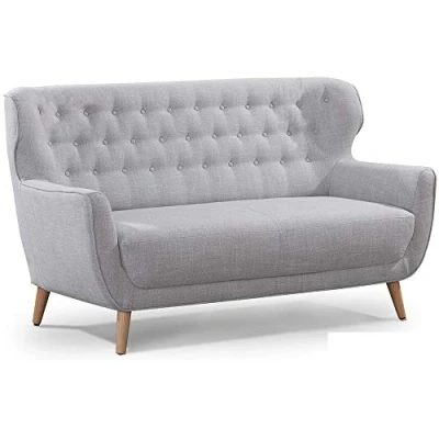 Abbildung von CAVADORE Zweisitzer Sofa Abby / Klassisches Polstersofa mit Knopfverzierung 153 x 89 88 Strukturstoff, hellgrau