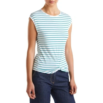 Abbildung von United Colors of Benetton Striped WITH KNOT Tshirt print, Damen, Größe: Large, White