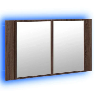 Abbildung von vidaXL LED Spiegelschrank, Badezimmerschrank mit Stauraum Beleuchtung, Badschrank Spiegel, Badspiegel, Modern, Braun Eichen Optik