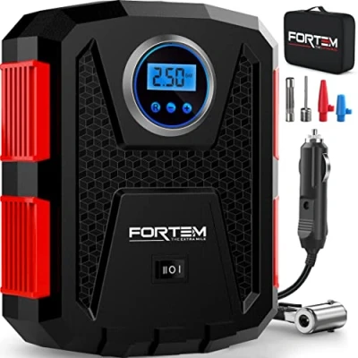 Abbildung von FORTEM Tragbarer Kompressor Autoreifen, Fahrrad, 12V Autoreifen Pumpe und Fahrradpumpe Elektrisch mit LED Licht Digitaler Reifendruckmesser Automatische Pumpe/Abschaltung, Tasche