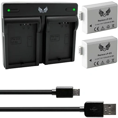 Abbildung von 2X SK Akku Canon LP E5 1120mAh + Dual Doppel Ladegerät für EOS 450D 500D 1000D // Rebel T1i XS XSi Kiss F X2 X3