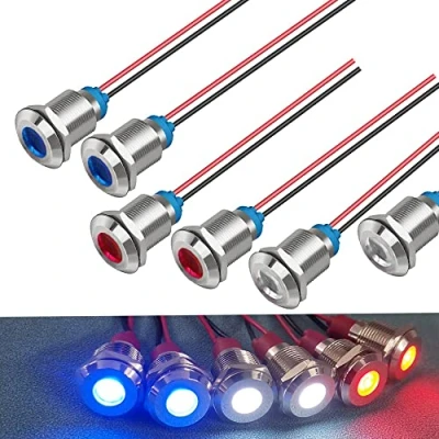 Abbildung von GUUZI 6pcs 220V 230V 12mm LED Panel Pilot Dash Warnlicht Kontrollleuchte Lampe Glühbirnen Richtungs (Rot/Blau/Weiß)