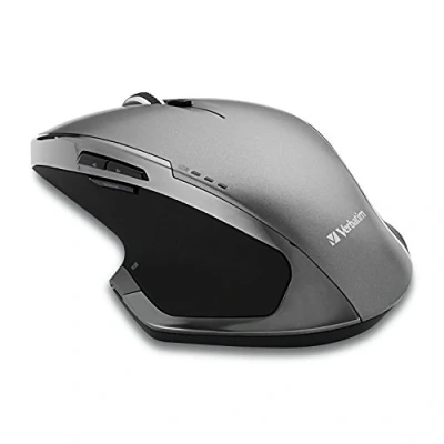 Abbildung von Verbatim Drahtlose Computermaus, kabellose Maus mit 8 Tasten, Funkmaus für Laptop, Notebook, PC und MAC 2,4 GHz Funktechnologie blauer LED, Verbindung via Nano Receiver, Grau