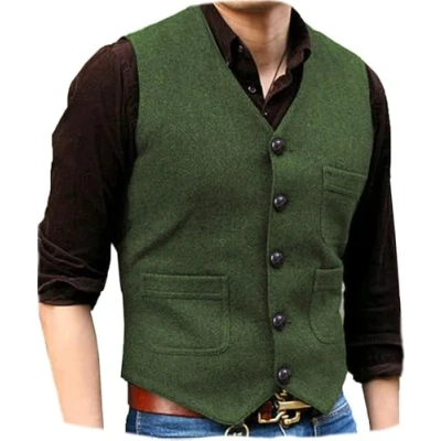 Abbildung von Solovedress Mens Vintage Classic Wolle Anzugweste Formale Regular Fit Weste Anzug für Hochzeit Groomsmen(Green,M)