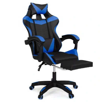 Abbildung von IDMarket Gaming Stuhl Alex, verstellbar, mit Fußstütze, Kopfpolster und Lendenkissen, Schwarz Blau