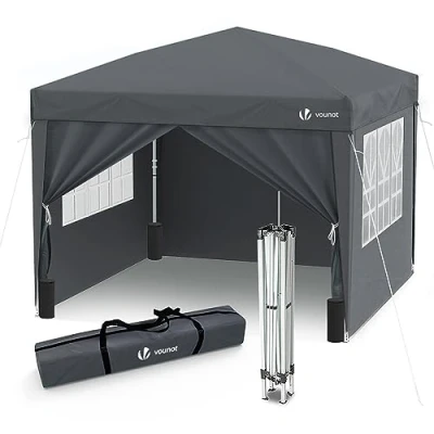 Abbildung von VOUNOT® Pavillon 3x3m mit 4 Seitenteilen &amp; Sandsäcke, Pop Up Faltpavillon, Faltbar Gartenzelt Partyzelt, inkl. Tasche, Grau