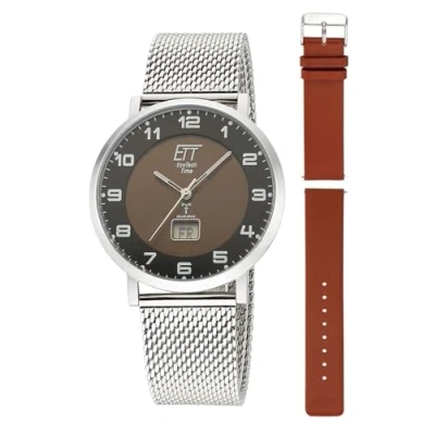 Abbildung von ETT Funkuhr Atacama, (Set, 2 tlg., mit Wechselband aus Leder), Armbanduhr, Herrenuhr, Datum, Solar, ideal auch als Geschenk