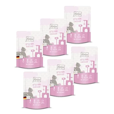 Abbildung von MjAMjAM Premium Nassfutter für Katzen Quetschie saftiges Huhn und Wildlachs, 6er Pack (6 x 300 g), getreidefrei mit extra viel Fleisch