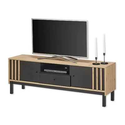 Abbildung von HBZ Lowboard &quot;Volano&quot;, (1 St.), schwarz, TV Möbel bis 65 Zoll geeignet mit Eiche Artisan Dekor