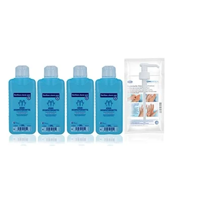 Abbildung von Sterillium Classic PURE Handdesinfektionsmittel SETs inkl. Dosierpumpe beseitigt Bakterien zu 99,9% (4x 500ml)