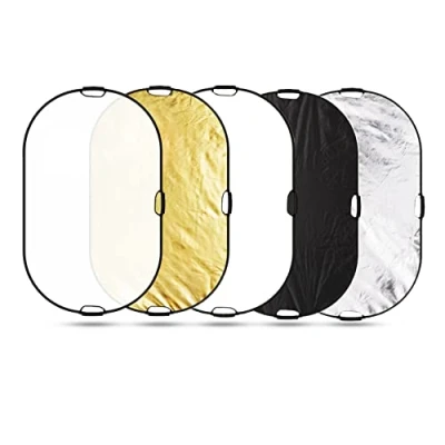 Abbildung von Selens 5 in 1 100x150cm Oval Reflektor Tragbarer Faltbarer für Fotografie Fotostudio Beleuchtung Außenbeleuchtung Studio Diffusor Reflector Durchlässig, Weiß, Schwarz, Silber, Gold Oberfläche