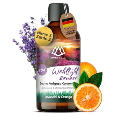 Abbildung von NORDHOLZ® Saunaaufguss [54 Sorten 15ml, 100ml, 250ml] Sauna Aufgussmittel für intensive &amp; erholsame Zubehör (#54 Wohlfühlzauber, 100ml)