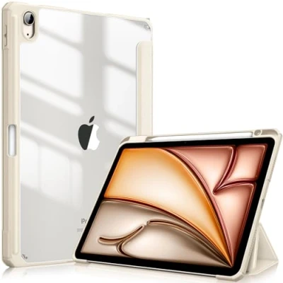 Abbildung von Fintie Hybrid Hülle für iPad Air 11 Zoll, 6./5./4. Generation (2024/2022/2020) 10,9 Zoll mit Stifthalter Stoßfeste Schutzhülle transparenter Hartschale auf der Rückseite, ChampagnerGold