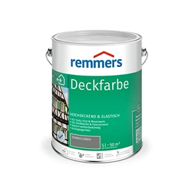 Abbildung von Remmers Deckfarbe dunkelgrau, 5 Liter, für innen und außen, Wetterschutzfarbe viele Untergründe, hochdeckend, wetterfest