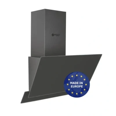 Abbildung von Wiggo Dunstabzugshaube 50cm kopffrei I Abluft Umluft Dunstabzug 300m3/h LED Touch Display 3 Stufen Schräghaube inkl. Fettfilter &amp; 2x Kohlefilter Abzugshaube mit 2 teiliger Glasfront grau