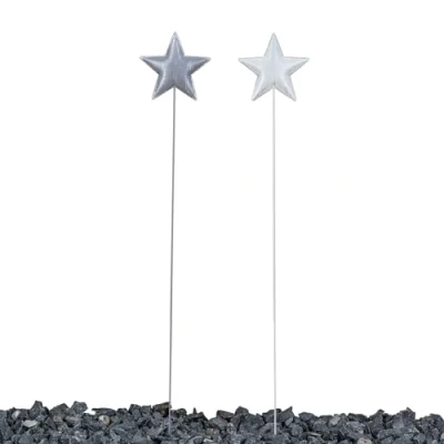 Abbildung von levandeo 2er Set Stecker Stern H86cm Grau Weiß Weihnachtsstern Deko Weihnachtsdeko Metallstecker Stele Glitzer