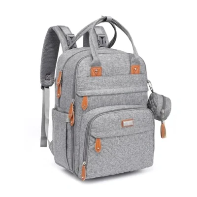 Abbildung von BabbleRoo Baby Wickeltasche/Rucksack, Wickelrucksack lässige Wickeltaschen, Multifunktional Große Kapazität Babytasche Reiserucksack mit Wickelauflage &amp; Schnullerhalter (grau)