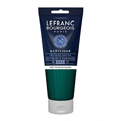 Abbildung von Lefranc Bourgeois 300465 Fine Acrylfarbe Phthalozyaningrün, 200ml Tube, cremige auf Wasserbasis, schnell trocknend, lichtecht, wasserfest