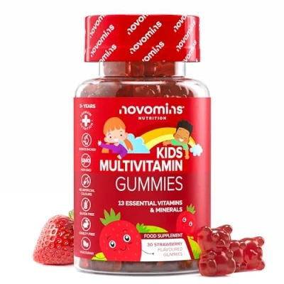 Abbildung von Vitamin Gummibärchen für Kinder Multivitamin Fruchtgummis Großpackung 1 Monat Vegan Glutenfrei 13 Essentielle Vitamine von Novomins