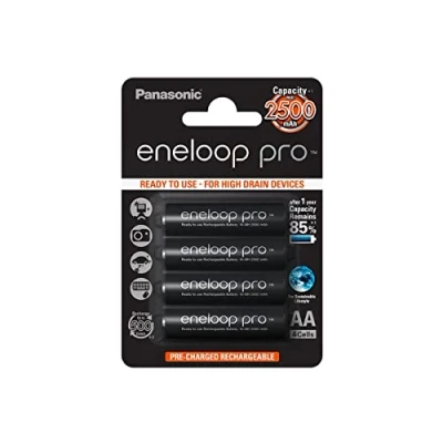 Abbildung von eneloop pro, AA/Mignon NI MH Akku, 4er Pack, Kapazität mit min. 2500 mAh, Ready to Use Akkus, bis zu 500 Mal wiederaufladbar, plastikfreier Verpackung, schwarz