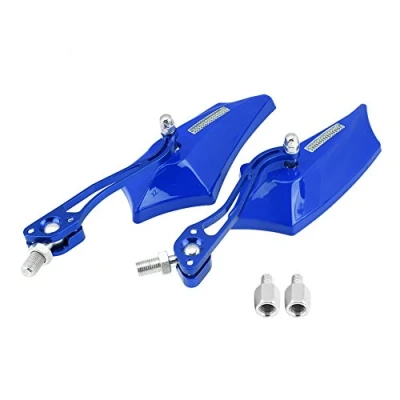 Abbildung von Motorrad Rückspiegel 1 Paar Aluminium Seitenspiegel Motorroller 10mm 8mm Universal 4 Farben (blau)