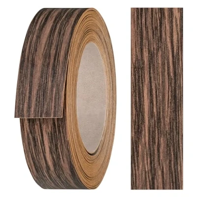 Abbildung von haggiy Melaminkanten Band selbstklebend 18mm x 5m I Kantenband Möbelkantenband Sicherer Halt ohne Bügeln Kantenumleimer Furnier für Regalbretter/Holzplatten (Eiche Traviata)