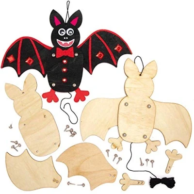 Abbildung von Baker Ross AX195 Holz Marionetten Set, Halloween Fledermaus, Bastelsets für Kinder, 4 Stück