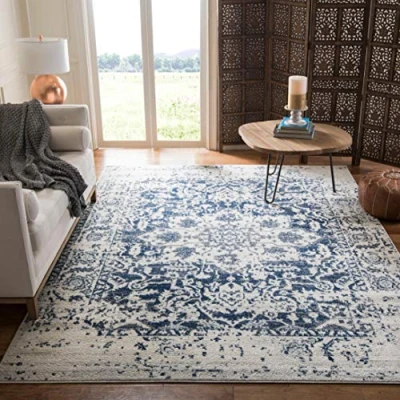 Abbildung von Safavieh Distressed Teppich für Wohnzimmer, Esszimmer, Schlafzimmer, Madison Collection, Kurzer Flor, Creme und Marineblau, 274 x 366 cm
