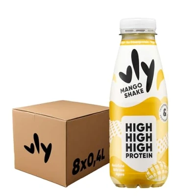Abbildung von vly Mango 400 ml Flasche Veganer Lassi Drink + 20g Protein ohne Zuckerzusatz Proteinreich &amp; kalorienarm aus Pflanzenprotein Mangodrink Milchalternative Eiweiß Proteindrink