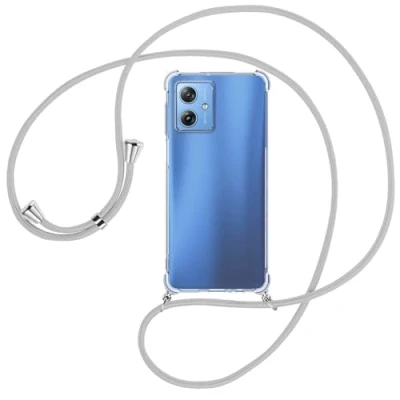 Abbildung von mtb more energy® Handykette kompatibel mit Motorola Moto G54 5G Silber Grau Smartphone Hülle zum Umhängen Anti Shock Full TPU Case