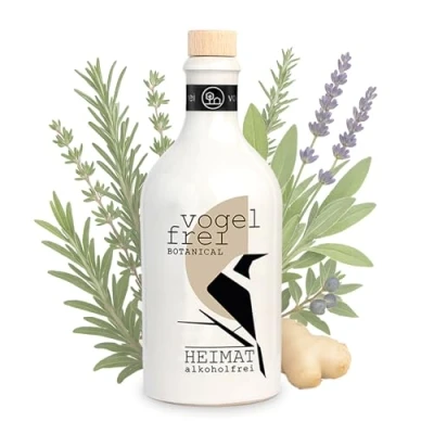 Abbildung von VOGELFREI BOTANICAL alkoholfreie Alternative 0,0% 21 mediterranen Botanicals aus der HEIMAT Dry Gin Destille mit Zitrone, Thymian und Wacholder Cocktails Drinks (500ml)