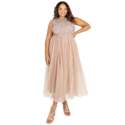 Abbildung von Maya Deluxe Damen Midaxi Kleid mit Verzierung, Taupe Blush, 52 Plus