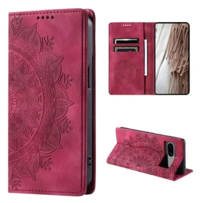 Abbildung von CoverKingz Handyhülle für Google Pixel 8a Handytasche mit Kartenfach Schutzhülle Cover Handy Hülle klappbar Motiv Mandala Rot