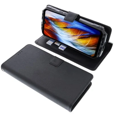 Abbildung von foto kontor Tasche kompatibel mit Doogee S100 Schutzhülle schwarz Book Style Case Handy Schutz Hülle Buch Wallet Handyhülle Cover Klapphülle Ständer Handytasche