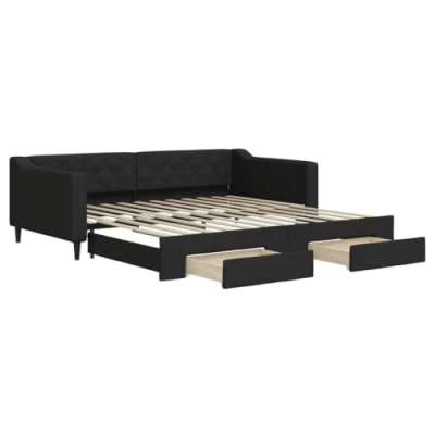 Abbildung von vidaXL Bett Tagesbett Ausziehbar mit Schubladen Schwarz 100x200 cm Stoff
