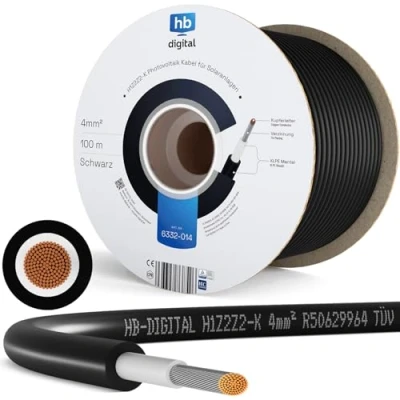 Abbildung von HB DIGITAL 100m Solarkabel H1Z2Z2 K TÜV Rheinland zertifiziertes 4mm² flexibel UV PV Kabel reines Kupfer 1500V DC für Solarpanel inkl. 0% MwSt. gem. § 12 Abs. 3 UStG Schwarz