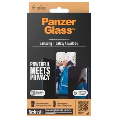 Abbildung von Samsung Galaxy A15 (5G) Panzerglas PanzerGlass Privacy Ultra Wide Fit Anti Bacterial Screenprotector incl. applicator