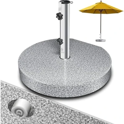 Abbildung von KESSER® Granit Sonnenschirmständer mit Edelstahlrohr, Hochwertiger Schirmständer Rechteck Sockel 30KG für Schirmstöcke bis 16 48 mm, Inkl. Transport Griff Garten Balkonschirmständer, Grau