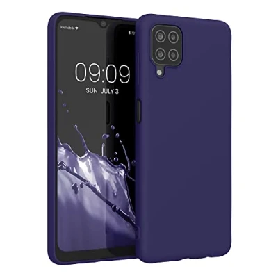 Abbildung von kwmobile Hülle kompatibel mit Samsung Galaxy A12 weiches TPU Silikon Case Cover geeignet für kabelloses Laden Deep Ocean