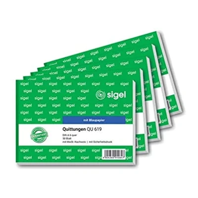 Abbildung von SIGEL QU619 Quittungsblock A6 quer, 5 Stück, 50 Blatt