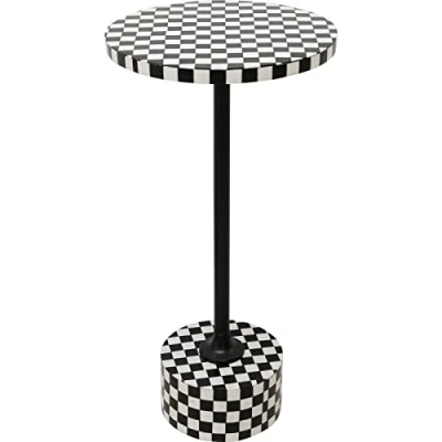 Abbildung von Kare Design Beistelltisch Domero Chess Weiß/Schwarz, Durchmesser 25cm, Wohnzimmertisch, rund, Stahlgestell, Couchtisch, Couch, 50x25x25cm (H/B/T)