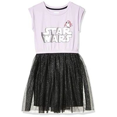 Abbildung von Amazon Essentials Disney Marvel Star Wars Mädchen Tutu Strickkleider mit kurzen Ärmeln Auslauffarben, Purpur Schwarz Logo, 5 Jahre
