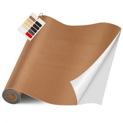 Abbildung von Leder kunstleder selbstklebend, 40 x400cm Reparatur set, Kit für Möbel, Sofa, Autositze, Taschen, und Renovierung(Hellbraun)