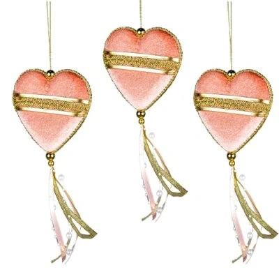 Abbildung von 3 Stück Hellrosa Herzform Dekorationen 11 x 26 cm Weihnachtsbaum hängende Festliche dekorative Ornamente Märchen Thema Anhänger