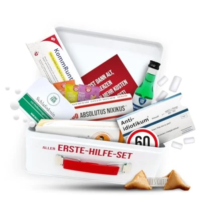 Abbildung von Longfair 60. Geburtstag Erste Hilfe Set Geschenk Box, witziger Sanikasten 8 teilig Spaßgeschenk zum