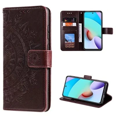 Abbildung von CoverKingz Schutzhülle kompatibel mit Xiaomi Poco M4 Pro 5G Handycover Kartenfach Schutztasche Wallet Flip Case klappbar Motiv Mandala Braun