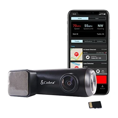 Abbildung von Cobra Smart Dashcam Autokamera (SC 100) Full HD 1080P Auflösung, integriertes WiFi &amp; GPS, 140 Grad Blickwinkel, 8GB SD Karte, Geteilte Alarme, Unfallberichte, Notfall MayDay, Drive Smarter App