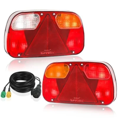 Abbildung von Yuanjoy 12V Universal Rückleuchte Anhänger 13 Poliger Set mit 5,5m Kabel Vorverkabelt polig Stecker, 5 pol Bajonett Links &amp; Rechts Anhängerbeleuchtung Rücklicht